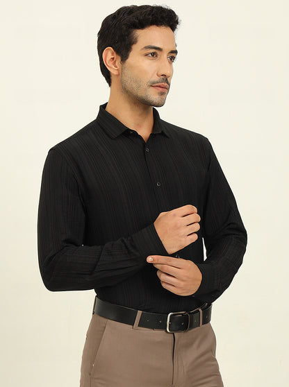 Black Striped Slim Fit Party Wear Shirt | Wyre