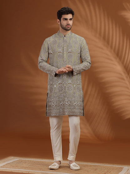 Sage Green Embroidered  Kurta Pajama | TULA
