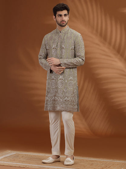 Sage Green Embroidered  Kurta Pajama | TULA