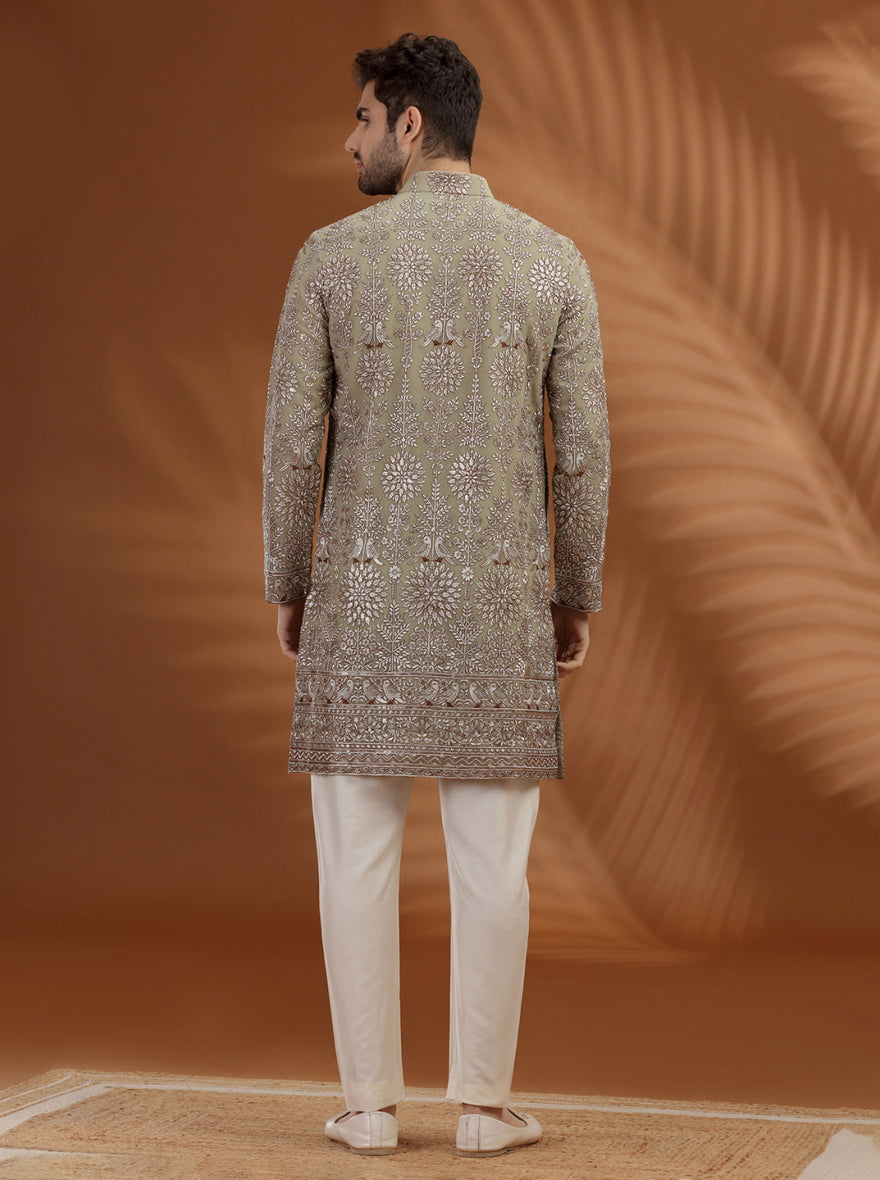 Sage Green Embroidered  Kurta Pajama | TULA