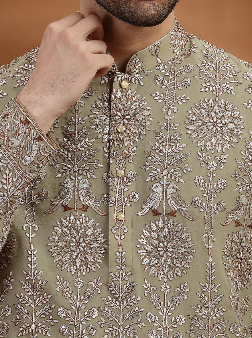 Sage Green Embroidered  Kurta Pajama | TULA