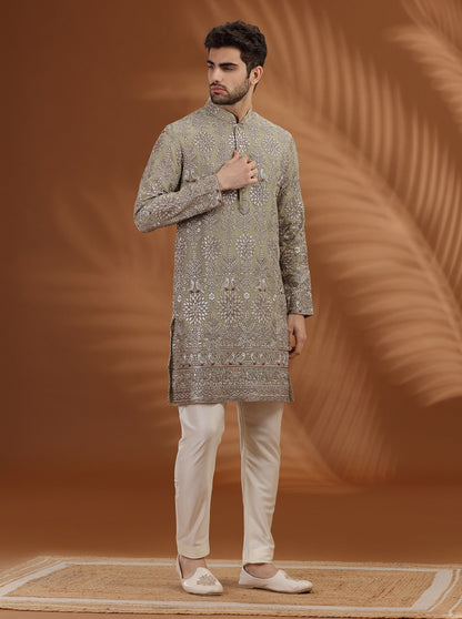 Sage Green Embroidered  Kurta Pajama | TULA