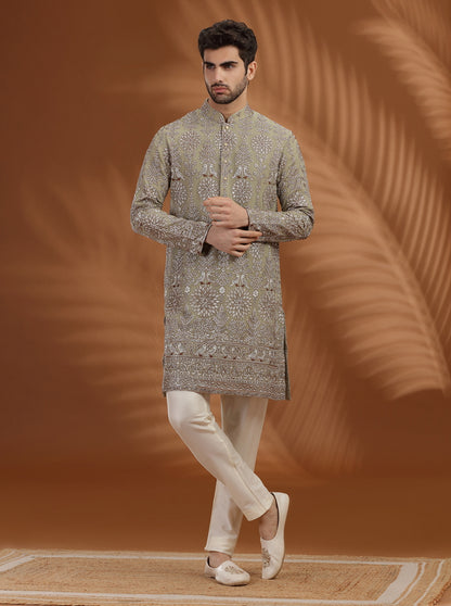 Sage Green Embroidered  Kurta Pajama | TULA