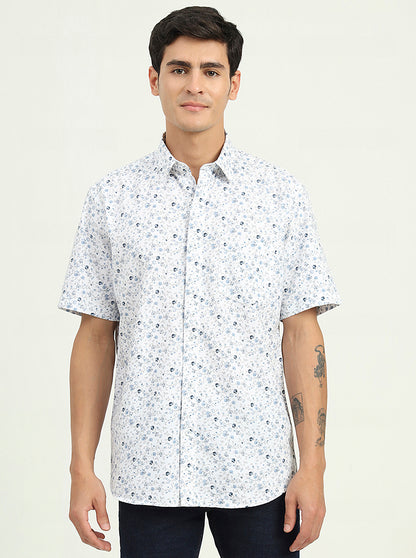 Blue Printed Slim Fit Semi Casual Shirt | Greenfibre