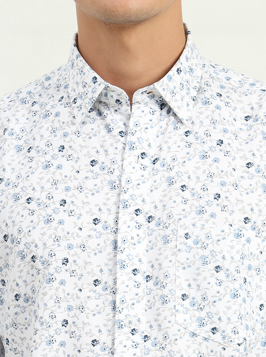 Blue Printed Slim Fit Semi Casual Shirt | Greenfibre