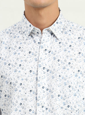 Blue Printed Slim Fit Semi Casual Shirt | Greenfibre