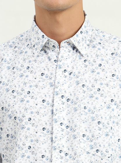 Blue Printed Slim Fit Semi Casual Shirt | Greenfibre