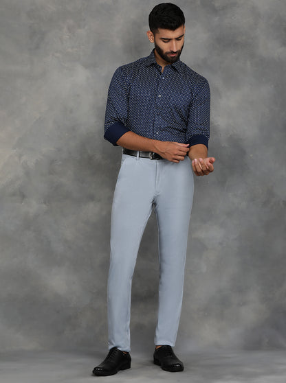Navy Blue Printed Slim Fit Formal Shirt | GreenFibre
