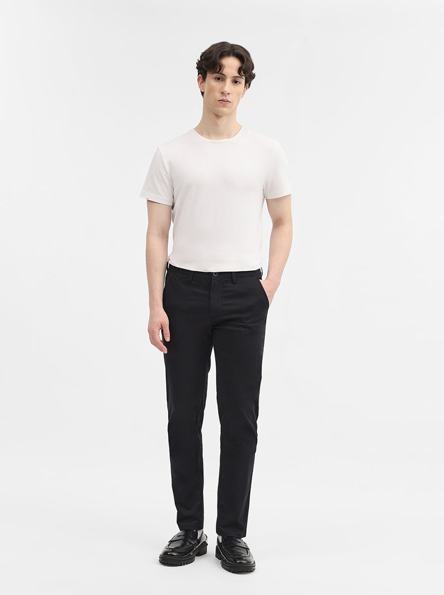 Black Solid Uno Fit Casual Trouser | JadeBlue