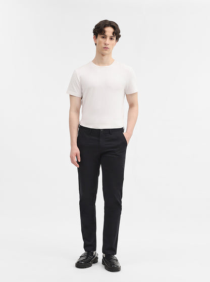 Black Solid Uno Fit Casual Trouser | JadeBlue