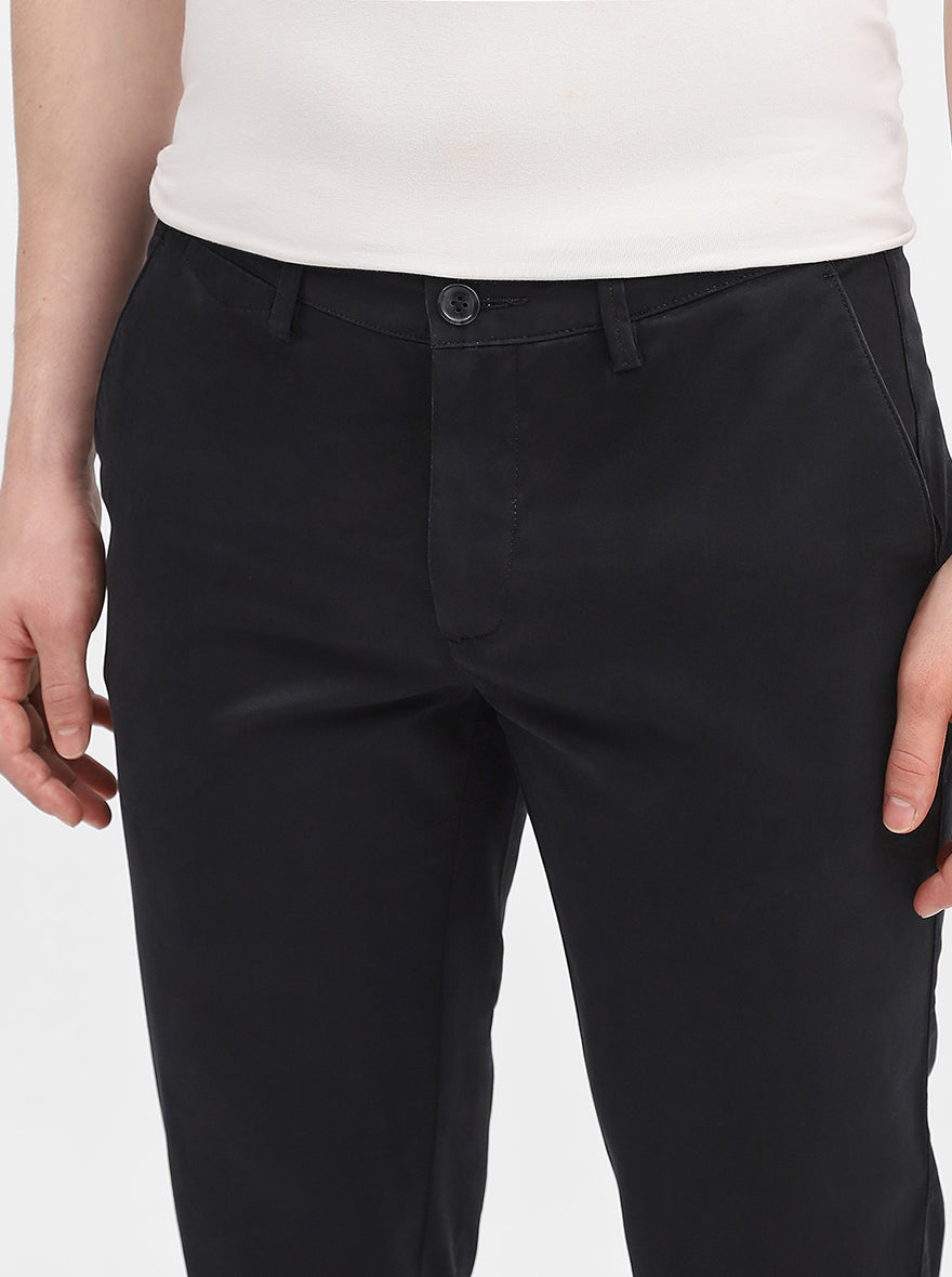 Black Solid Uno Fit Casual Trouser | JadeBlue