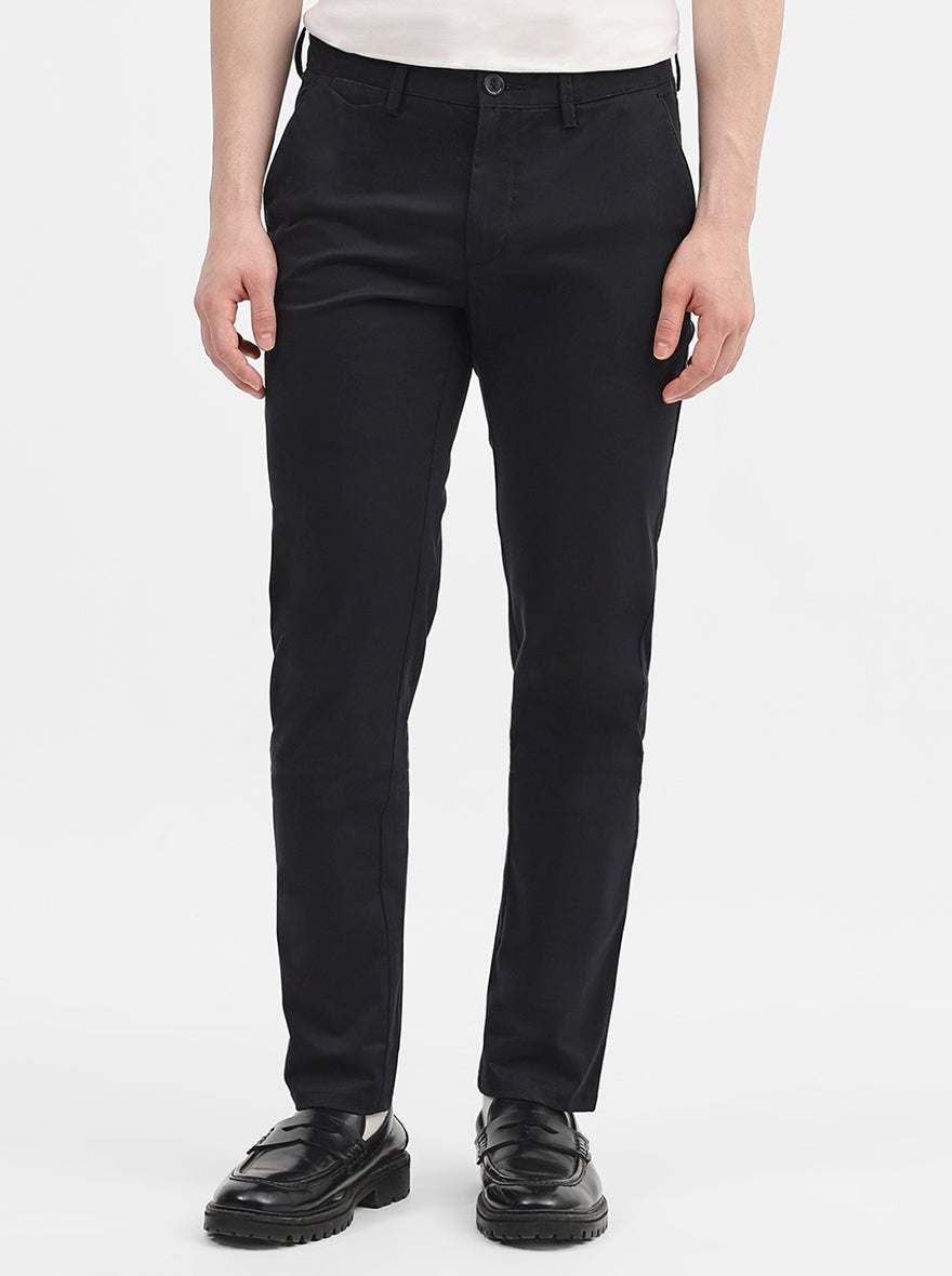 Black Solid Uno Fit Casual Trouser | JadeBlue