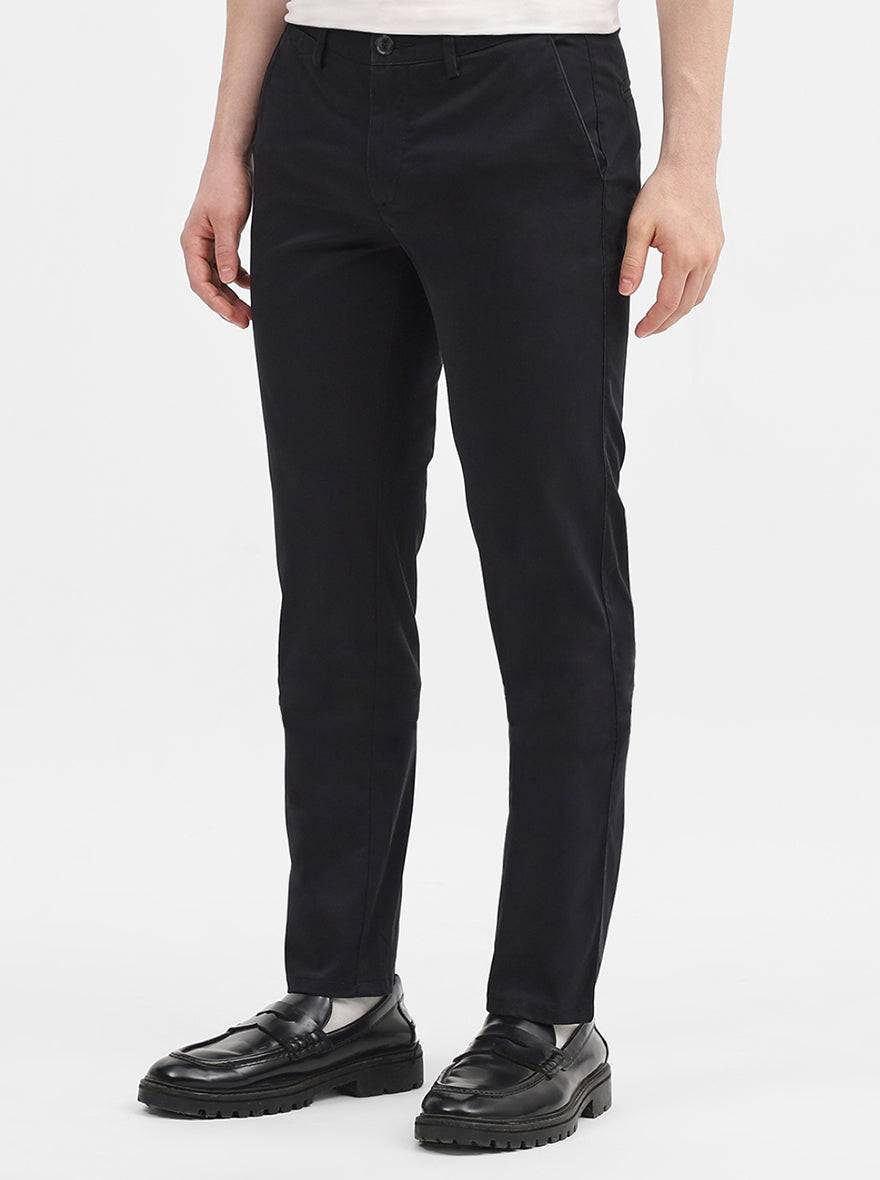Black Solid Uno Fit Casual Trouser | JadeBlue