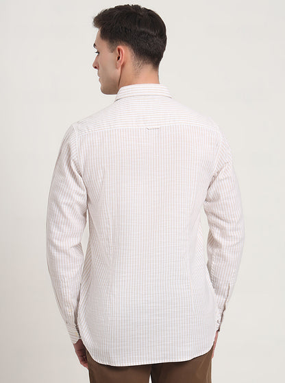 Beige Striped Slim Fit Casual Shirt | JadeBlue