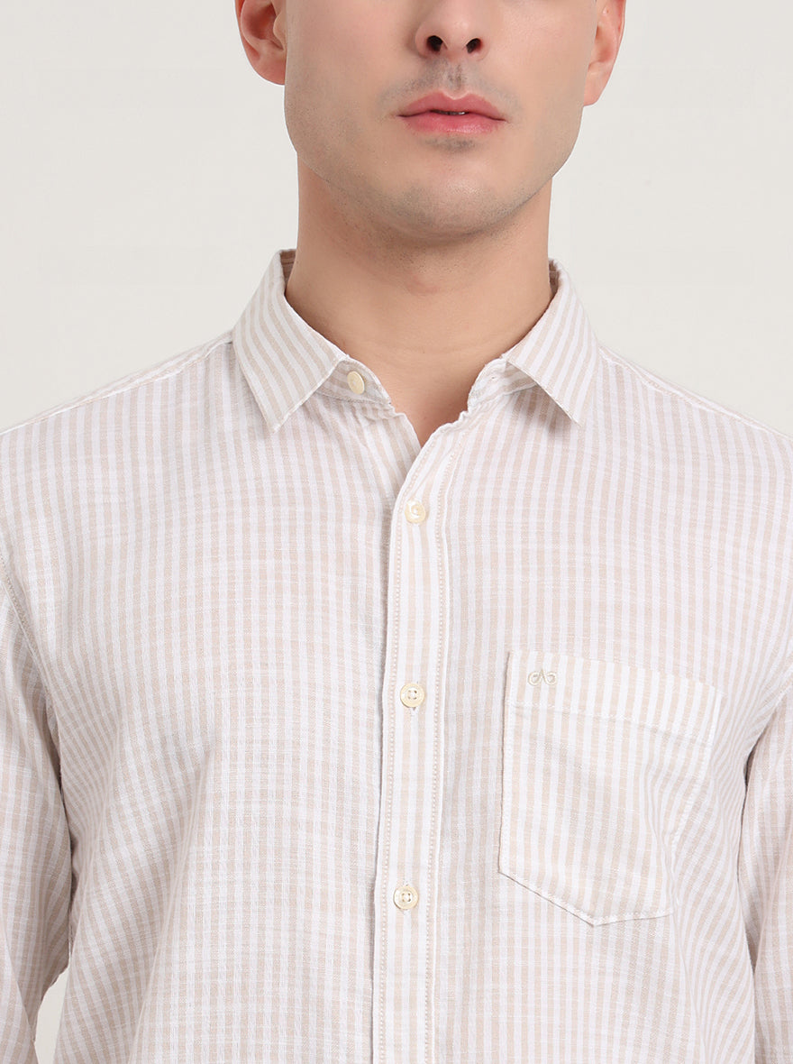 Beige Striped Slim Fit Casual Shirt | JadeBlue