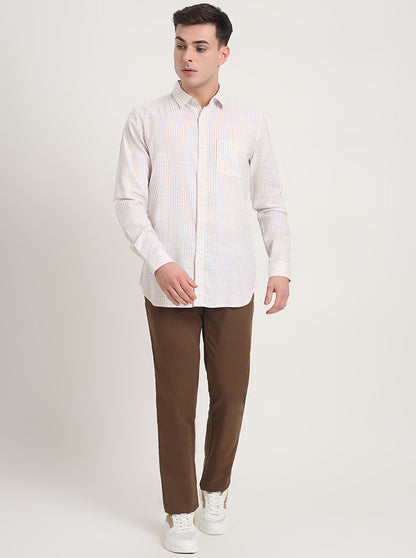 Beige Striped Slim Fit Casual Shirt | JadeBlue