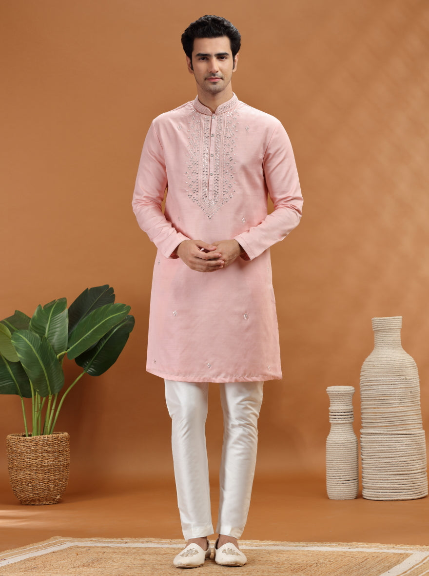 Baby Pink Embroidered Kurta Pajama | TULA