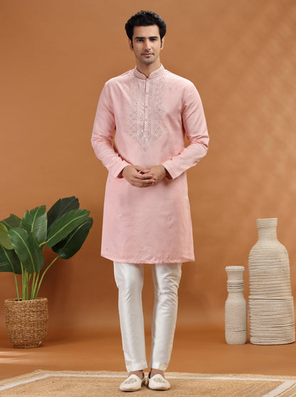 Baby Pink Embroidered Kurta Pajama | TULA