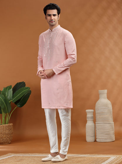 Baby Pink Embroidered Kurta Pajama | TULA