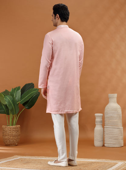 Baby Pink Embroidered Kurta Pajama | TULA