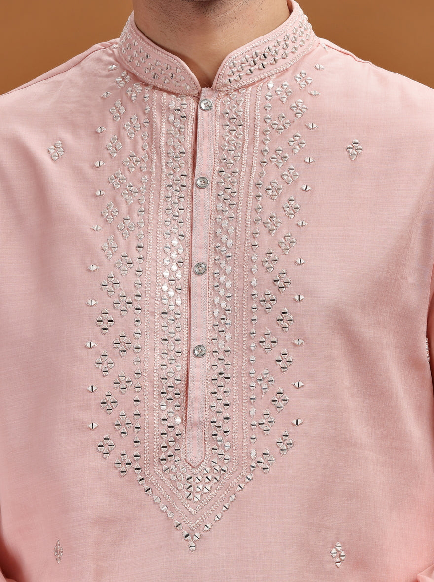 Baby Pink Embroidered Kurta Pajama | TULA