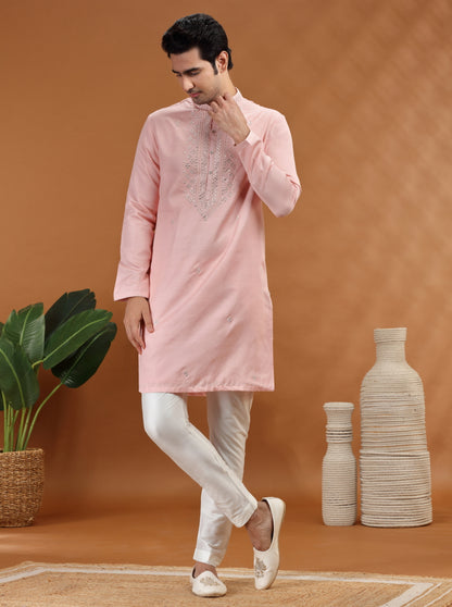 Baby Pink Embroidered Kurta Pajama | TULA