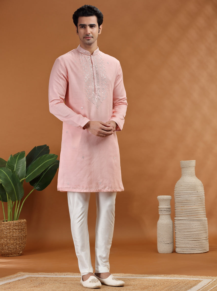 Baby Pink Embroidered Kurta Pajama | TULA