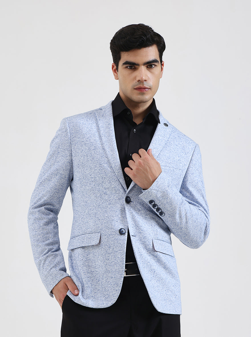 Sky Blue Solid Regular Fit Blazer | JB Studio