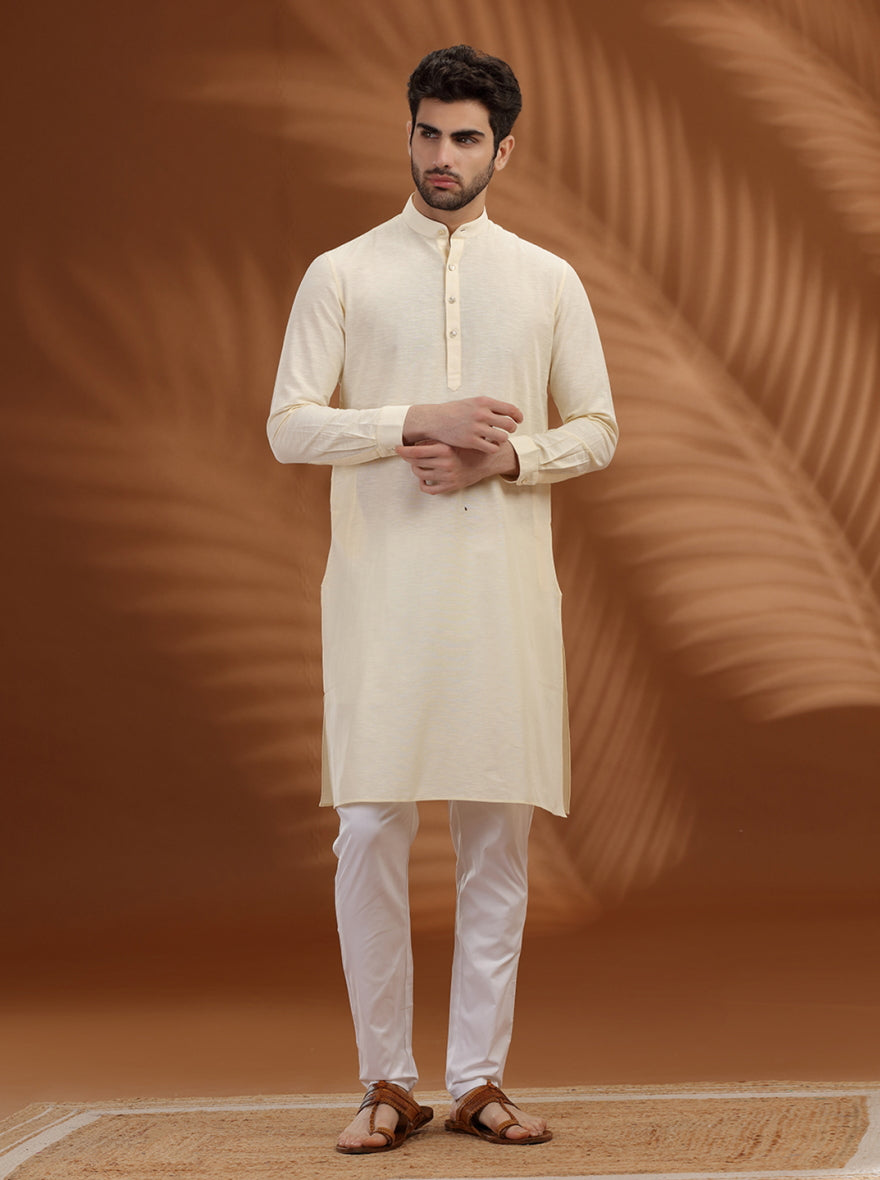 Cream Solid Modi Kurta | JadeBlue