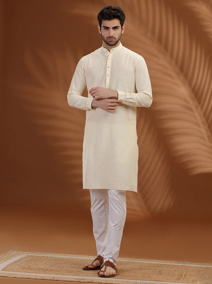 Cream Solid Modi Kurta | JadeBlue