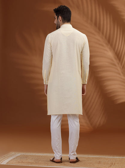 Cream Solid Modi Kurta | JadeBlue