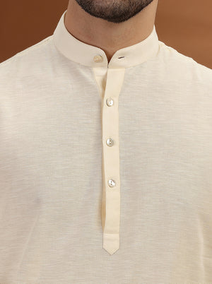 Cream Solid Modi Kurta | JadeBlue