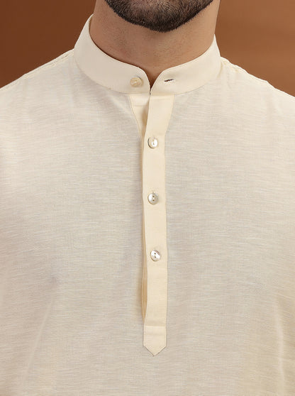 Cream Solid Modi Kurta | JadeBlue