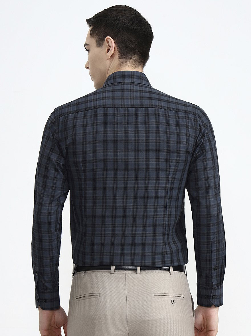 Grey & Black Checked Regular Fit Formal Shirt | Greenfibre