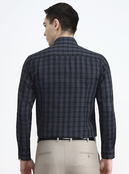Grey & Black Checked Regular Fit Formal Shirt | Greenfibre