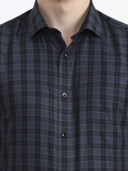 Grey & Black Checked Regular Fit Formal Shirt | Greenfibre