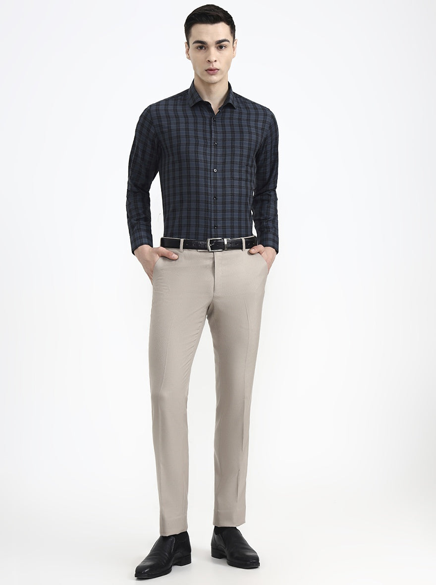 Grey & Black Checked Regular Fit Formal Shirt | Greenfibre