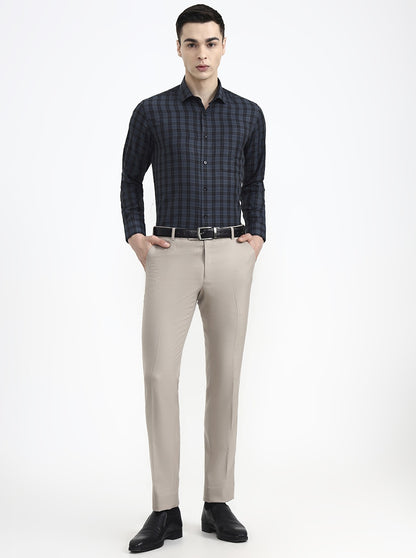 Grey & Black Checked Regular Fit Formal Shirt | Greenfibre