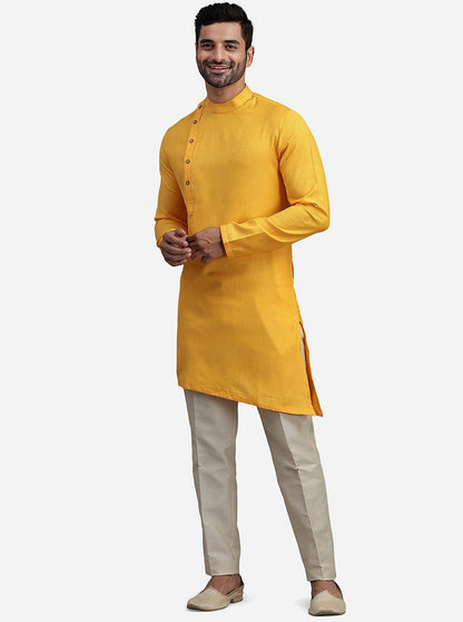 Yellow Haldi Silk Self Design Kurta for Men