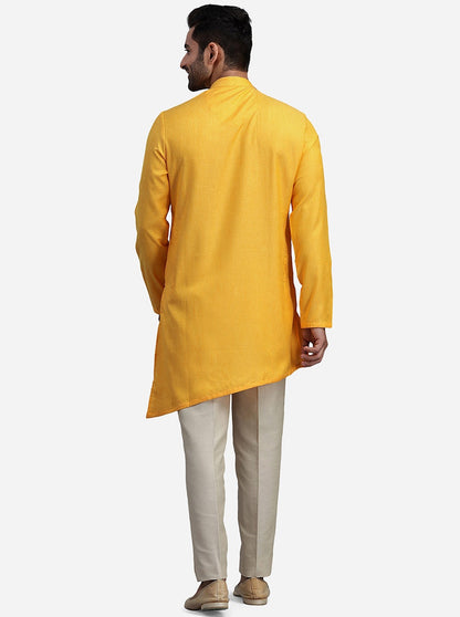 Yellow Haldi Silk Self Design Kurta for Men