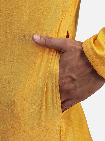 Yellow Haldi Silk Self Design Kurta for Men