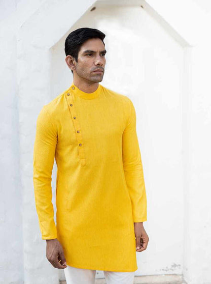 Yellow Silk Self Design Kurta | The Kurta Company