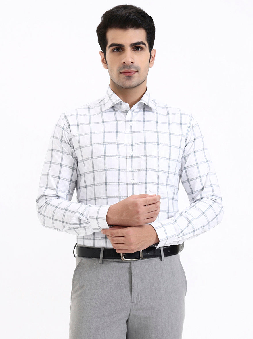 Grey Checked Slim Fit Formal Shirt | Metal