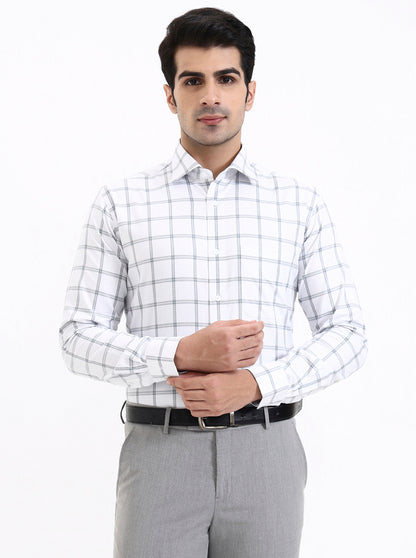 Grey Checked Slim Fit Formal Shirt | Metal