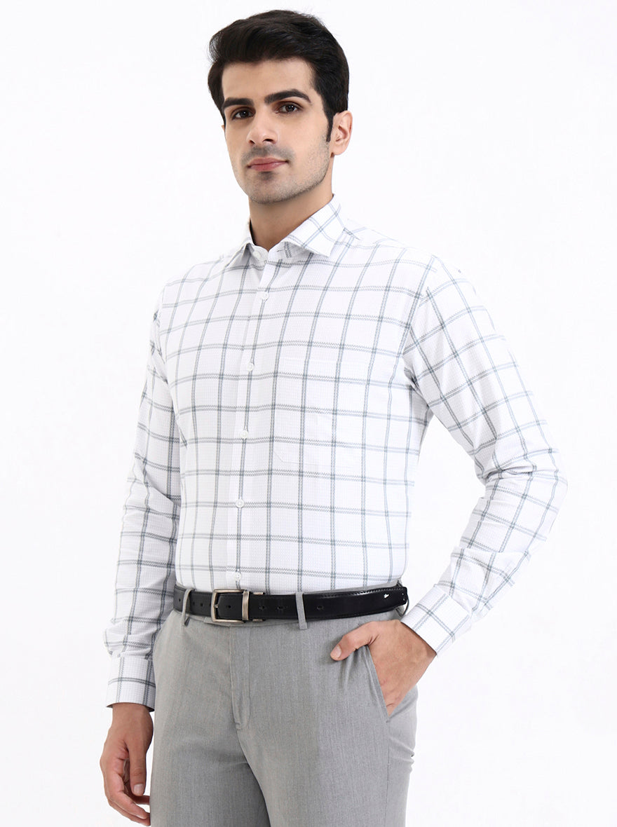 Grey Checked Slim Fit Formal Shirt | Metal