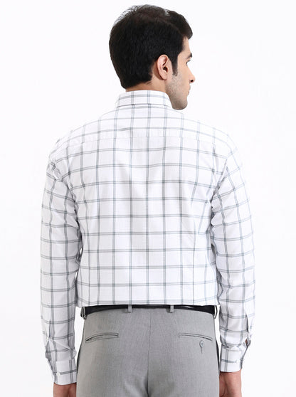 Grey Checked Slim Fit Formal Shirt | Metal