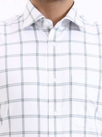 Grey Checked Slim Fit Formal Shirt | Metal