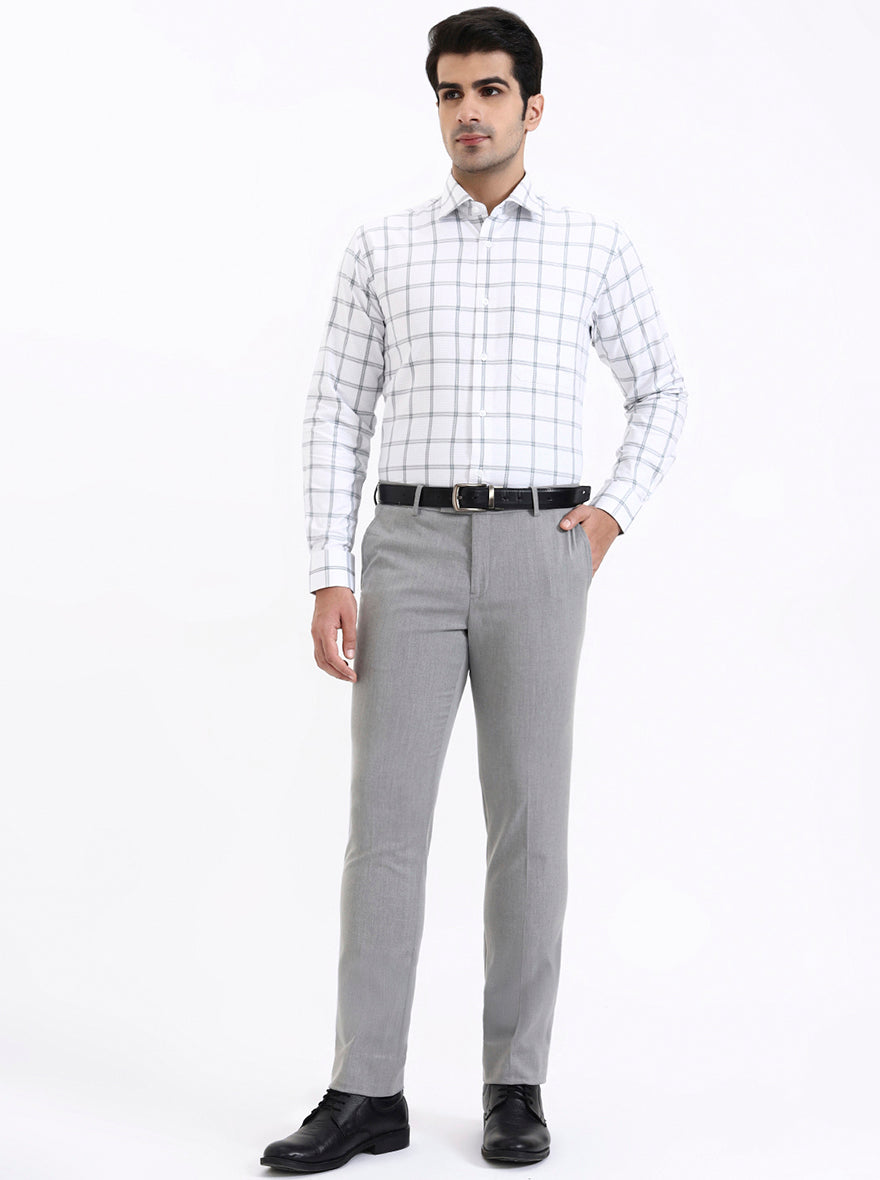 Grey Checked Slim Fit Formal Shirt | Metal