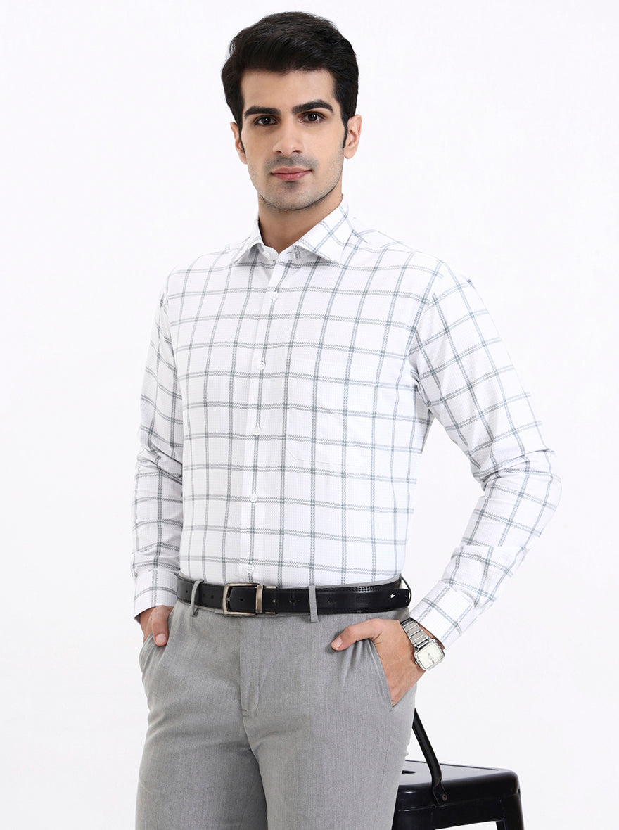 Grey Checked Slim Fit Formal Shirt | Metal