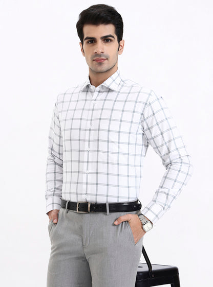 Grey Checked Slim Fit Formal Shirt | Metal